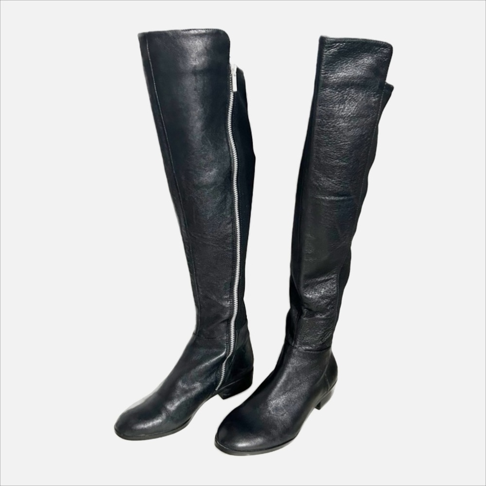 Michael Michael Kors Over Knee Bromley Leather Riding Boots Almond Toe Side Zip